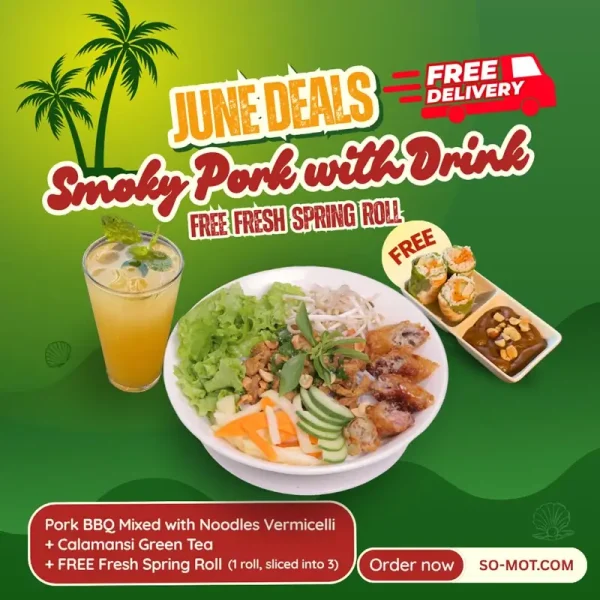 Smoky Pork with Drink Free Fresh Spring Roll